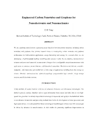 Engineered Carbon Nanotubes and Graphene for Nanoelectronics And