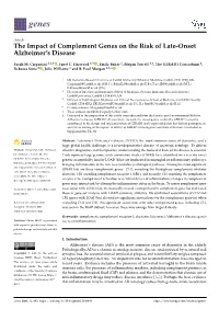 The Impact of Complement Genes on the Risk of Late-Onset Alzheimer's