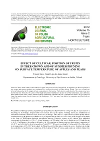 Effect of Cultivar, Position of Fruits in Tree-Crown and of Summer Pruning on Surface Temperature of Apples and Pears, Ejpau, 15(2), #03