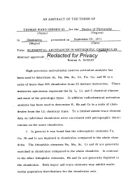 ELEMENTAL ABUNDANCES in METEORITIC CHONDRULES Abstract Approved: Redacted for Privacy Roman A