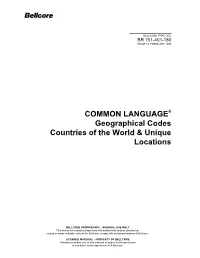 Geographical Codes Countries of the World & Unique Locations