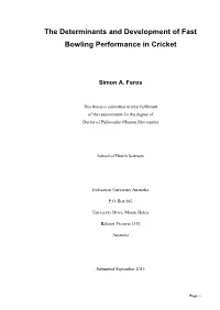 The Determinants and Development of Fast Bowling Performance in Cricket