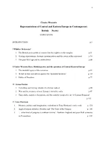 Cinzia Mozzato Representations of Central and Eastern Europe in Contemporary British Poetry CONTENTS