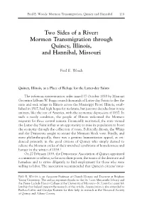 Mormon Transmigration Through Quincy, Illinois, and Hannibal, Missouri
