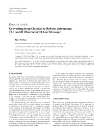 Converting from Classical to Robotic Astronomy: the Lowell Observatory 0.8-M Telescope