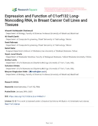Expression and Function of C1orf132 Long- Noncoding RNA, in Breast Cancer Cell Lines and Tissues