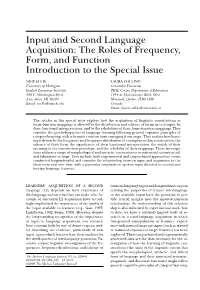 Input and Second Language Acquisition: the Roles of Frequency, Form, and Function Introduction to the Special Issue