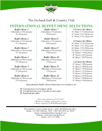 International Buffet Menu Selections