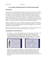 Ion Transport, Resting Potential, and Cellular Homeostasis Introduction