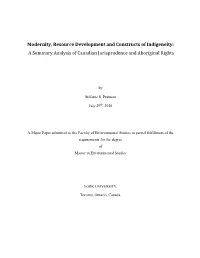 Modernity, Resource Development and Constructs of Indigeneity: a Summary Analysis of Canadian Jurisprudence and Aboriginal Rights