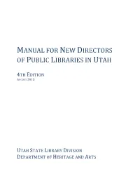Manual for New Directors of Public Libraries in Utah