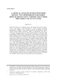 Not Appropriate for Family Dispute Resolution’ Certificates Under the Family Law Act 1975 (Cth)