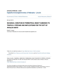 Seasonal Variation in Terrestrial Insect Subsidies to Tropical Streams and Implications for the Diet of Rivulus Hartii