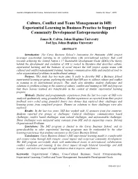 Experiential Learning in Business Practice to Support Community Development Entrepreneurship James R