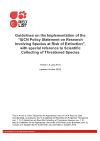 IUCN Policy Statement on Research Involving Species at Risk of Extinction”, with Special Reference to Scientific Collecting of Threatened Species