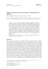 Japanese Foreign Direct Investment in India: an Institutional Theory Approach Peter J