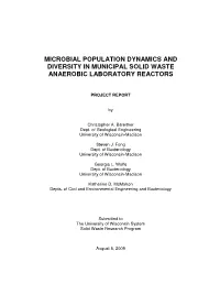 Microbial Population Dynamics and Diversity in Municipal Solid Waste Anaerobic Laboratory Reactors