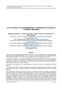The Efficiency of Using Mnemonic Techniques in Teaching a Foreign Language