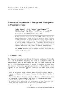 Unitarity As Preservation of Entropy and Entanglement in Quantum Systems