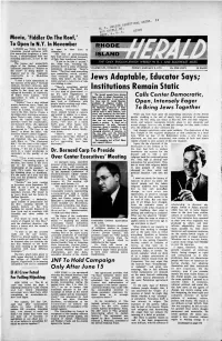 Jews Adaptable, Educator Says; "L Feel a Little Intimidated at Week You Had to Have Lists of Who the Success of the Play," Norman Was Talking to Who