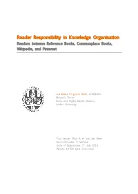Reader Responsibility in Knowledge Organisation Readers Between Reference Books, Commonplace Books, Wikipedia, and Pinterest