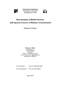 Risk Analysis of Mobile Devices with Special Concern of Malware Contamination