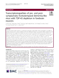 And Post-Symptomatic Frontotemporal Dementia-Like Mice with TDP-43