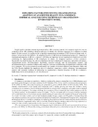 Exploring Factors Influencing Organizational Adoption of Augmented Reality in E-Commerce: Empirical Analysis Using Technology–Organization– Environment Model
