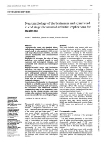 Neuropathology of the Brainstem and Spinal Cord in End Stage Rheumatoid Arthritis: Implications for Treatment