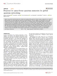Proposal for Space-Borne Quantum Memories for Global Quantum Networking ✉ Mustafa Gündoğan 1 , Jasminder S