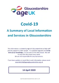 Covid-19 a Summary of Local Information and Services in Gloucestershire