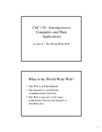 Lecture 8 – the World Wide Web