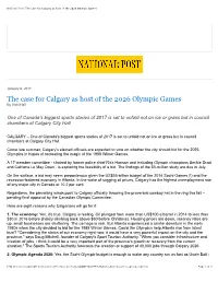 The Case for Calgary As Host of the 2026 Olympic Games