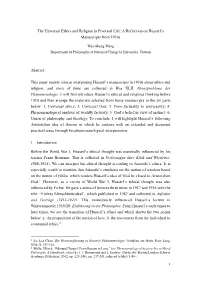 The Universal Ethics and Religion in Practical Life: a Reflection on Husserl's Manuscripts from 1930S Abstract: This Paper Ma