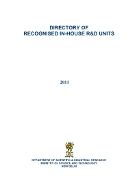 Directory of Recognised In-House R&D Units