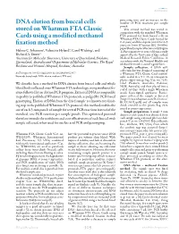DNA Elution from Buccal Cells Stored on Whatman FTA Classic Cards Using a Modified Methanol Fixation Method