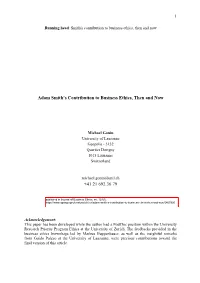 Adam Smith's Contribution to Business Ethics, Then And