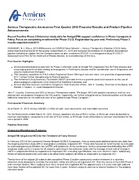 Amicus Therapeutics Announces First Quarter 2010 Financial Results and Product Pipeline Advancements