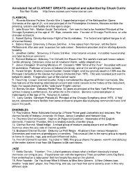 Annotated List of CLARINET GREATS Compiled and Submitted by Chuck Currie Sax Noir Studio