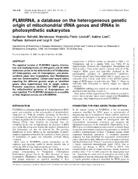 Plmitrna, a Database on the Heterogeneous Genetic Origin of Mitochondrial Trna Genes and Trnas in Photosynthetic Eukaryotes