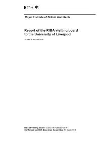 Report of the RIBA Visiting Board to the University of Liverpool