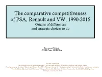 The Comparative Competitiveness of PSA, Renault and VW, 1990-2015 Origins of Differences and Strategic Choices to Do