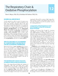 The Respiratory Chain & Oxidative Phosphorylation