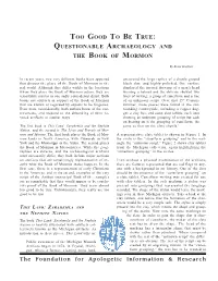 Too Good to Be True: Questionable Archaeology and the Book of Mormon
