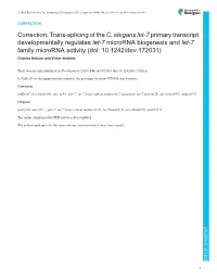 Trans-Splicing of the C. Elegans Let-7 Primary Transcript Developmentally