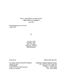 Final Assessment of the Egypt Child Survival Project (263-0203)