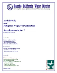 Initial Study and Mitigated Negative Declaration Anza Reservoir No. 2 (Project No