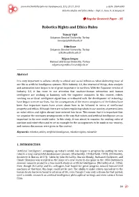 Robotics Rights and Ethics Rules – Yigit, T., Kose, U., & Sengoz, N