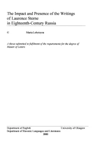 The Impact and Presence of the Writings of Laurence Sterne In