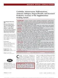 Cerebellar Arteriovenous Malformations: Anatomic Subtypes, Surgical Results, and Increased Predictive Accuracy of the Supplementary Grading System
